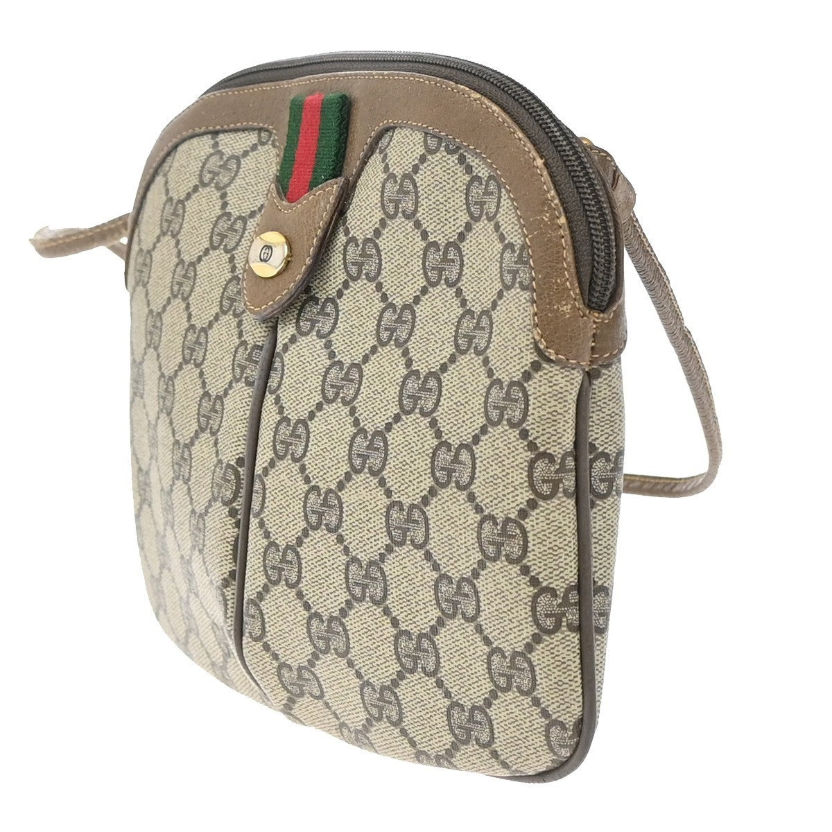 GUCCI Logo Sherry GG Pattern Shoulder Bag PVC Leather Brown Gold Italy 64KP015