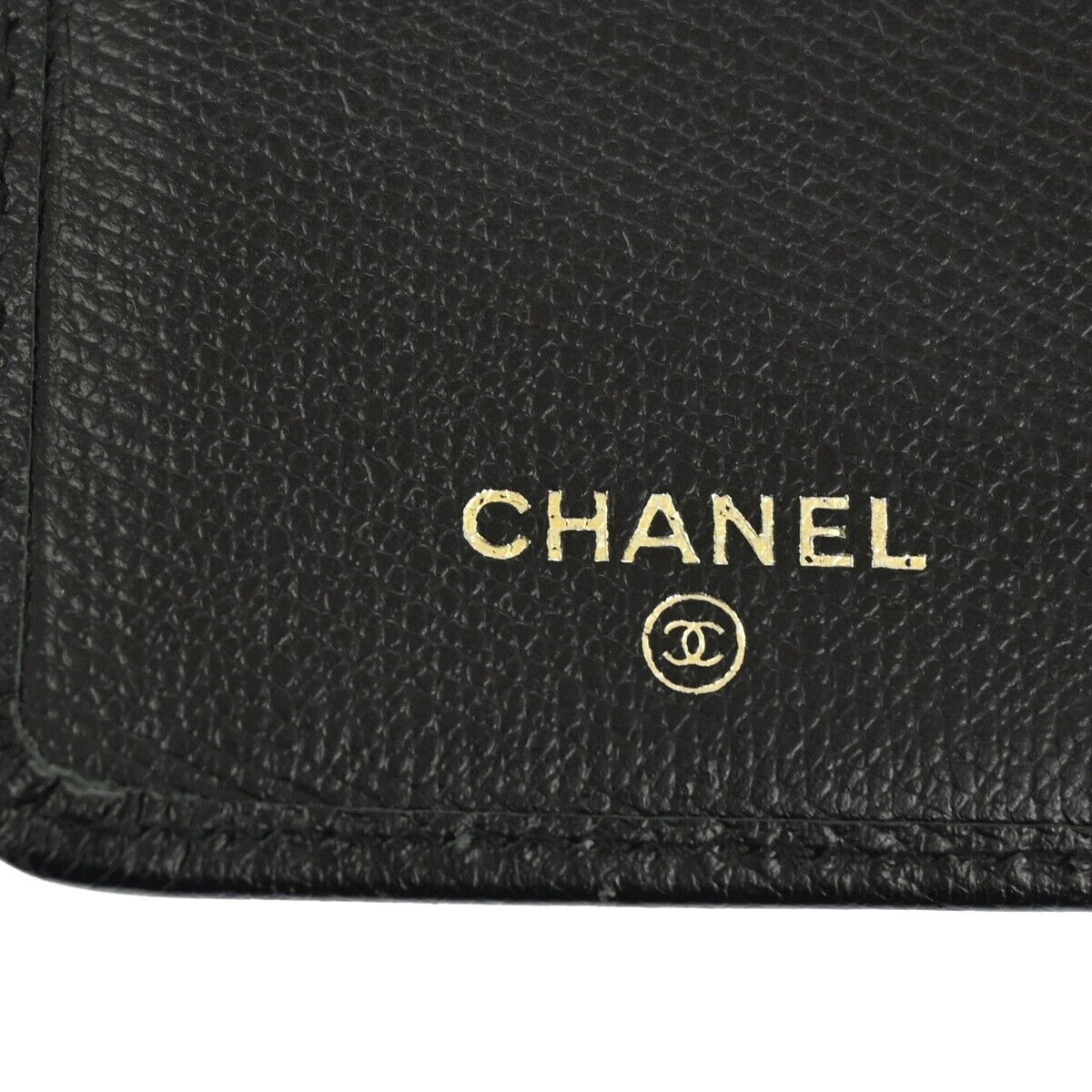 CHANEL CC Logo Long Bifold Wallet Purse Leather Black Gold Italy 66FA381