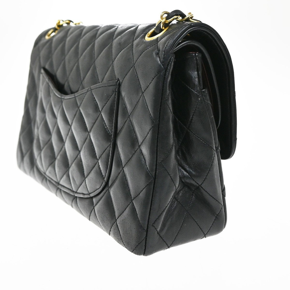 CHANEL CC Matelasse 25 Double Flap Chain Shoulder Bag Leather Black GHW 357RL460