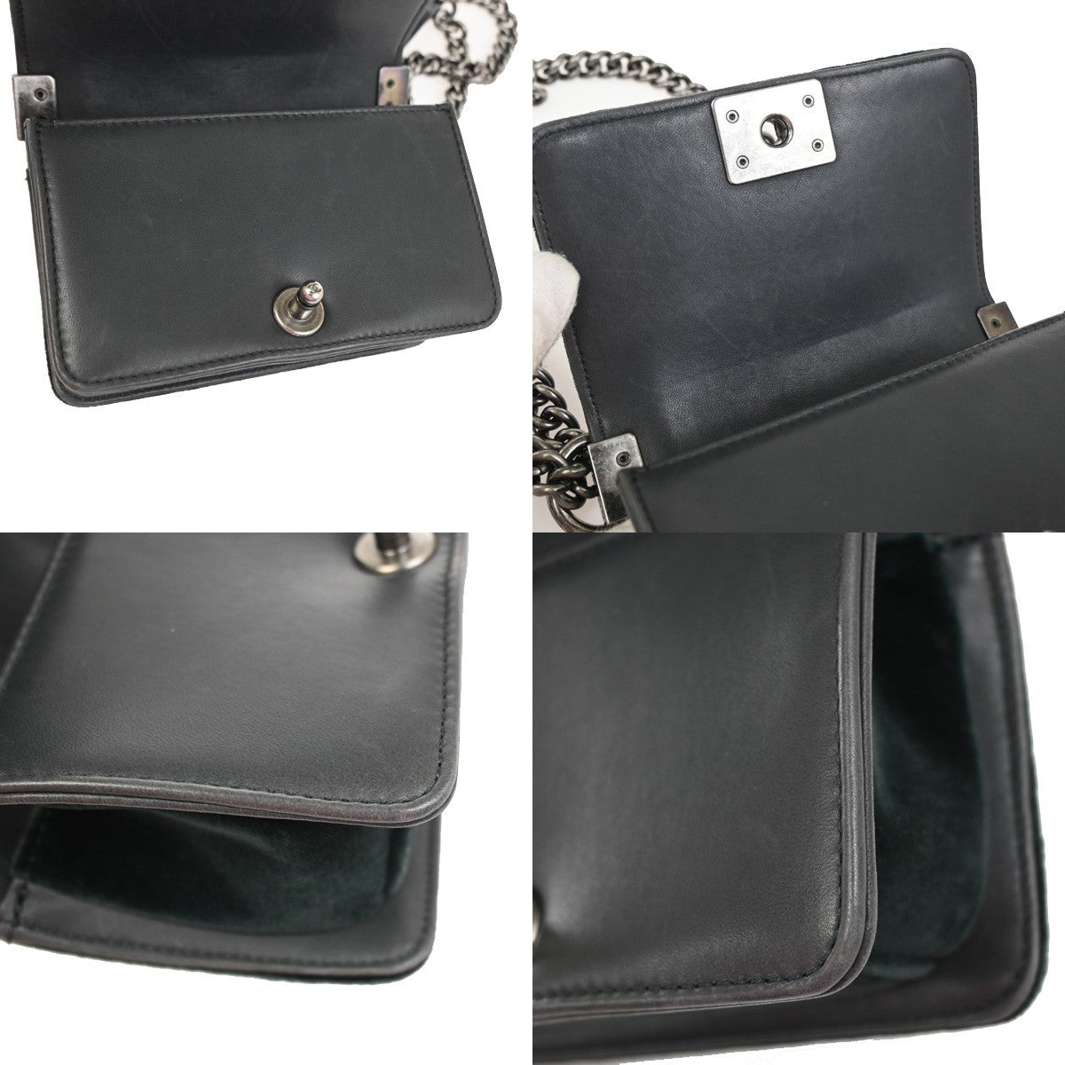 CHANEL Boy CC Chain Mini Shoulder Bag Velvet Leather Green SHW Italy 330RQ030