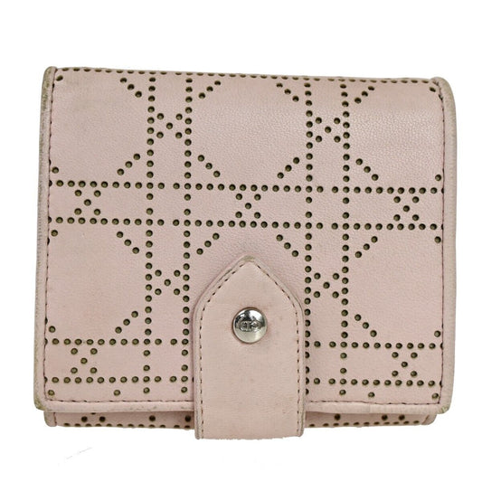 Christian Dior Cannage Bifold Wallet Purse Leather Pink Sliver Italy 07FA106