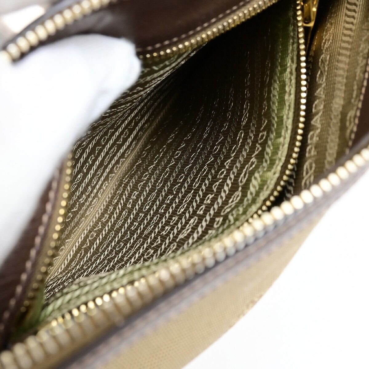 PRADA Logo Crossbody Shoulder Bag Jacquard Leather Brown GHW 18FB345