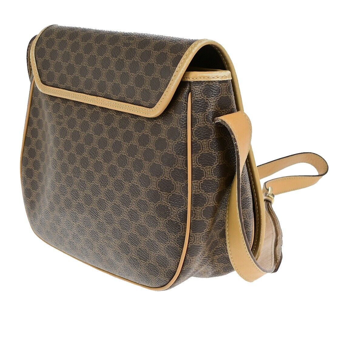 CELINE Logo Macadam Pattern Shoulder Bag PVC Leather Brown GHW Italy 69ED034