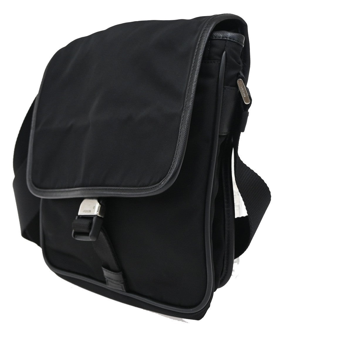 PRADA MILANO Tessuto Messenger Shoulder Bag Nylon Leather Black Silver 87KA852