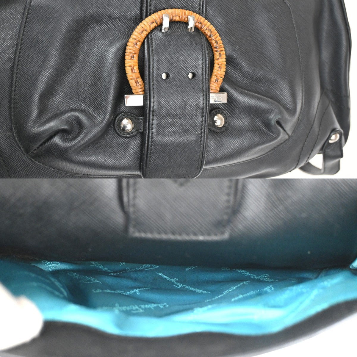 SALVATORE FERRAGAMO Gancini Shoulder Hand bag Leather Black Italy SHW 02TA394