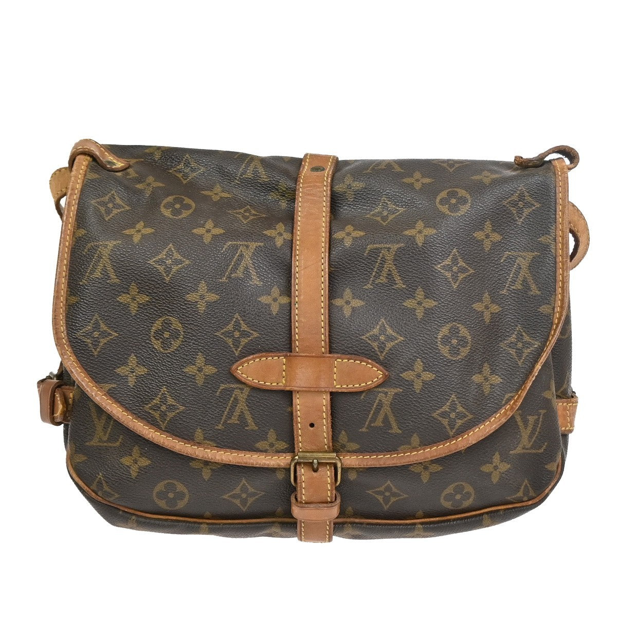LOUIS VUITTON Logo Saumur 30 Shoulder Bag Monogram Leather Brown M42256 69YJ054