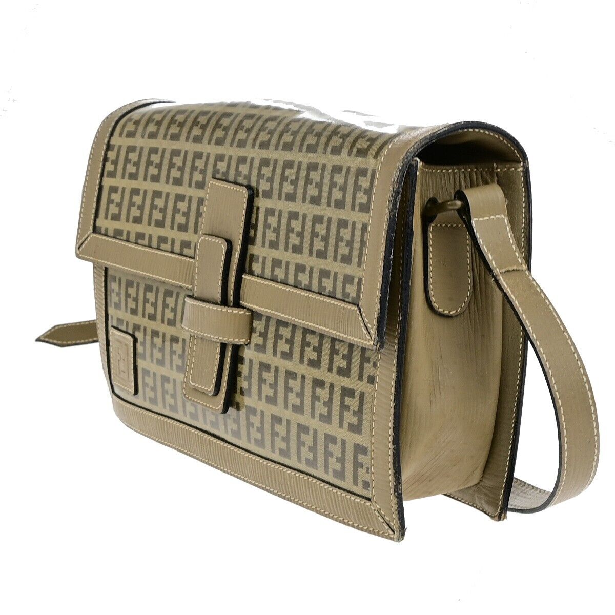 FENDI Logo Zucca Pattern Shoulder Bag Coating Canvas Leather Brown 62KA415