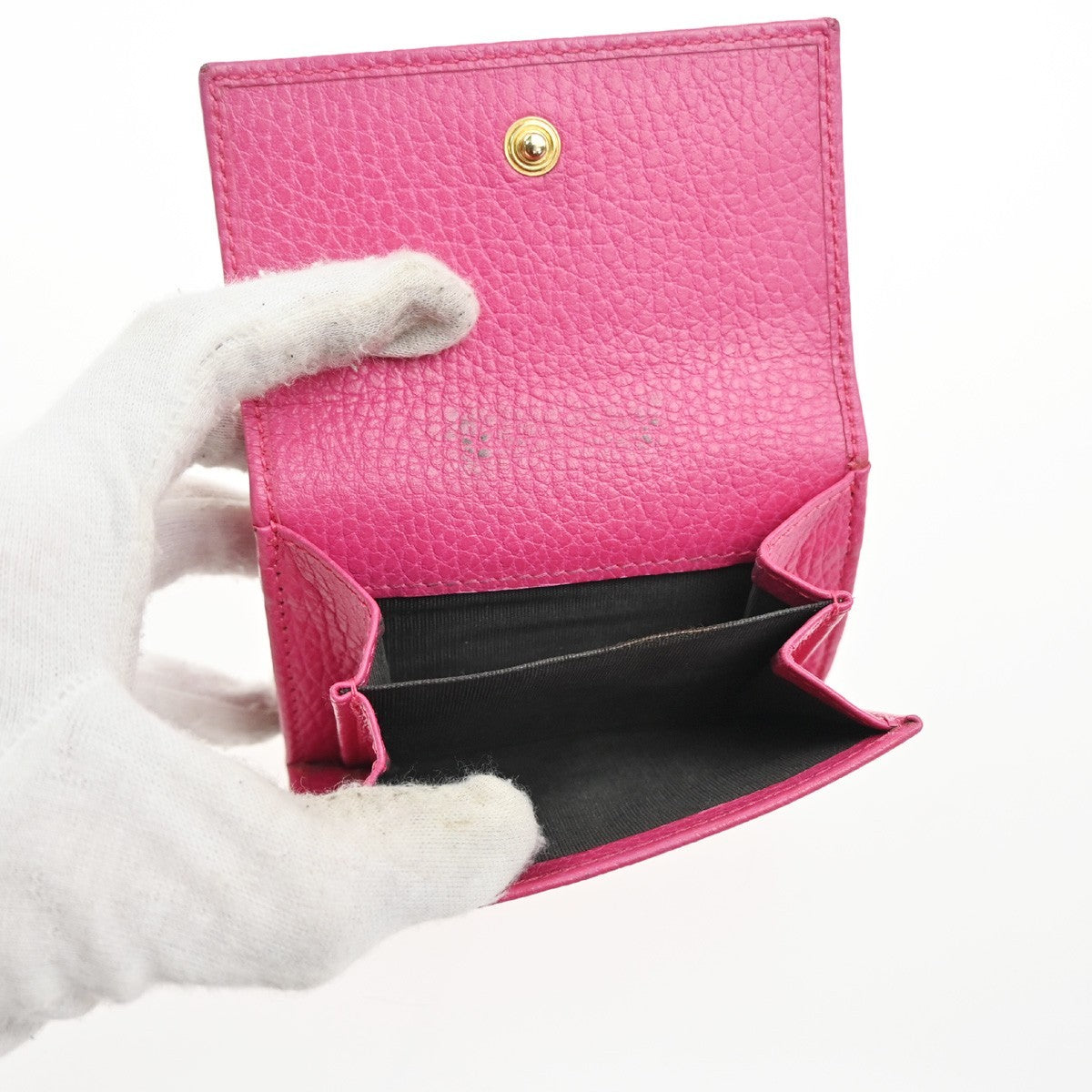 GUCCI Logo GG Marmont Compact Trifold Wallet Leather Pink GHW Italy 66KC598
