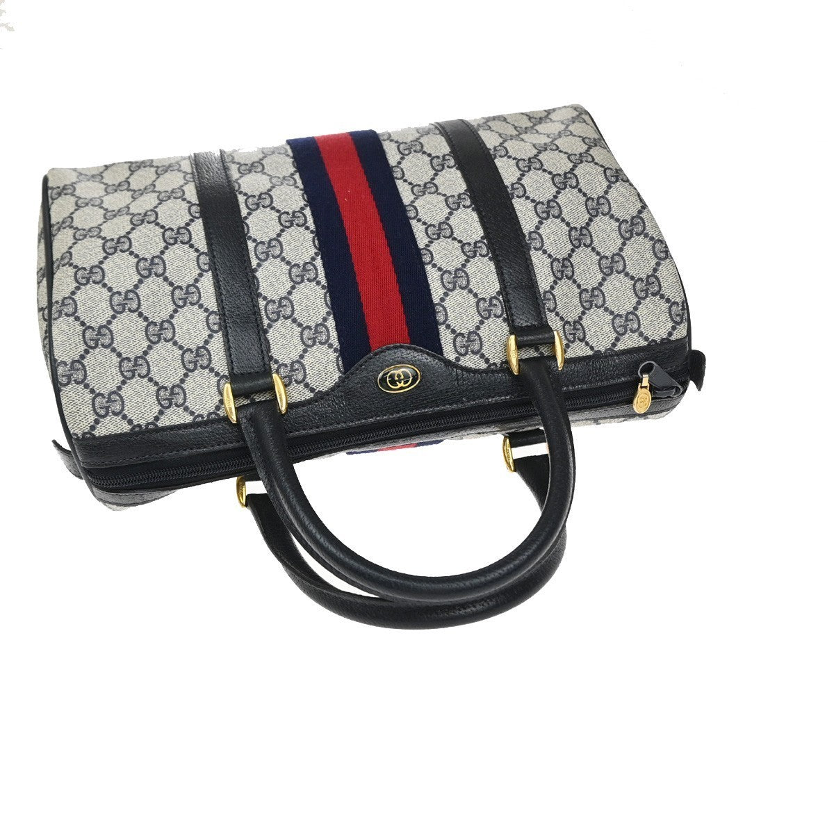 GUCCI GG Pattern Sherry Web Travel Hand Bag PVC Leather Navy Blue Italy 33YJ219