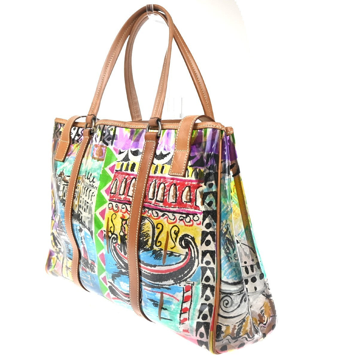 PRADA Venetian Print Shoulder Tote Bag Vinyl Leather Brown SHW Italy 37KD059