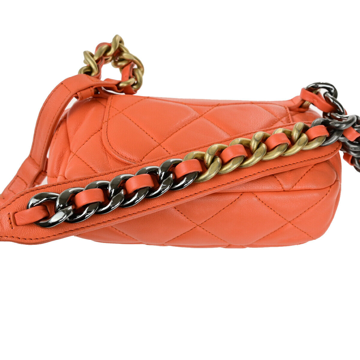 CHANEL 19 CC Logo Quilted Chain Waist Bum Body Bag Leather Orange GHW 813RK713