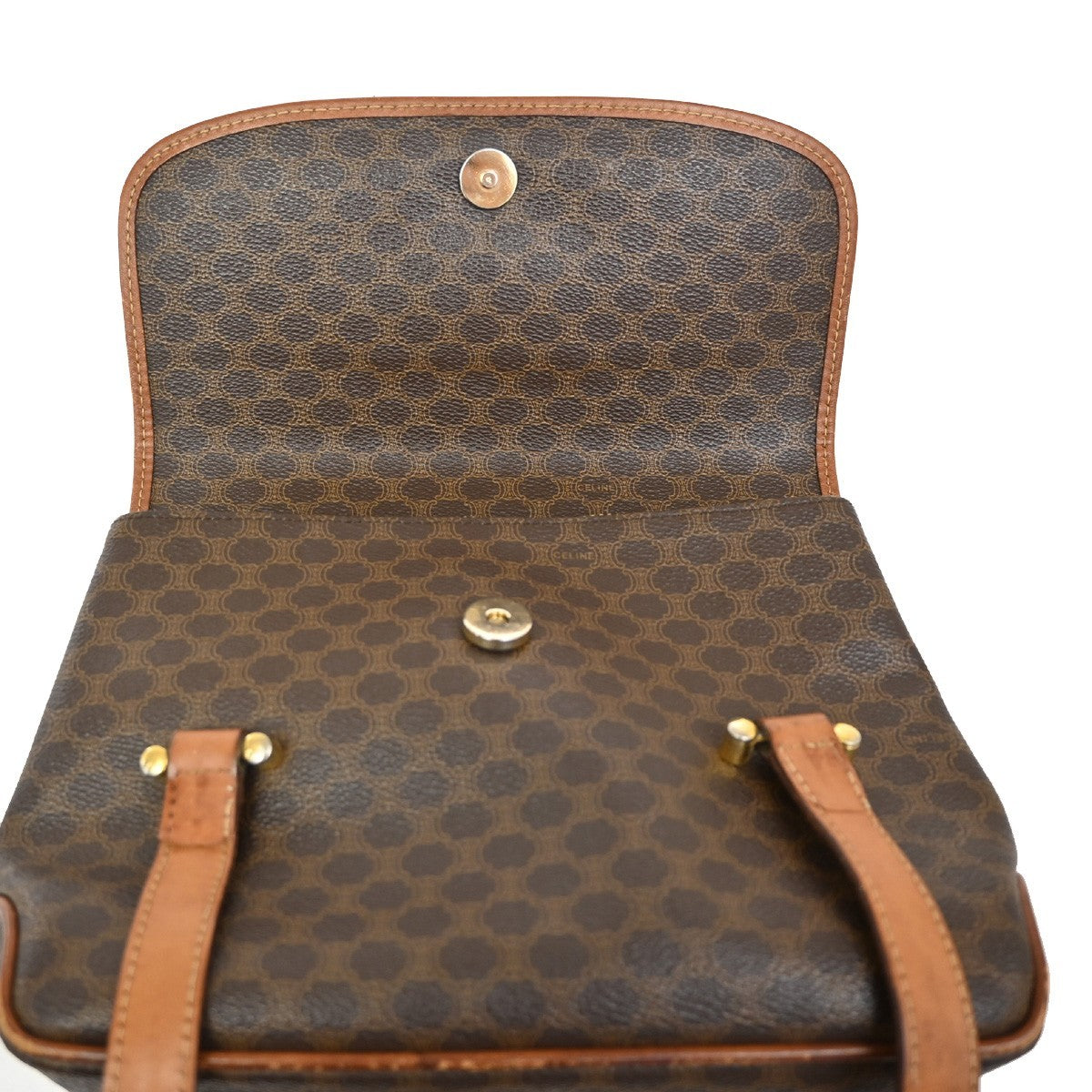 CELINE Logo Macadam Pattern Shoulder Bag PVC Leather Brown Italy 60KB547