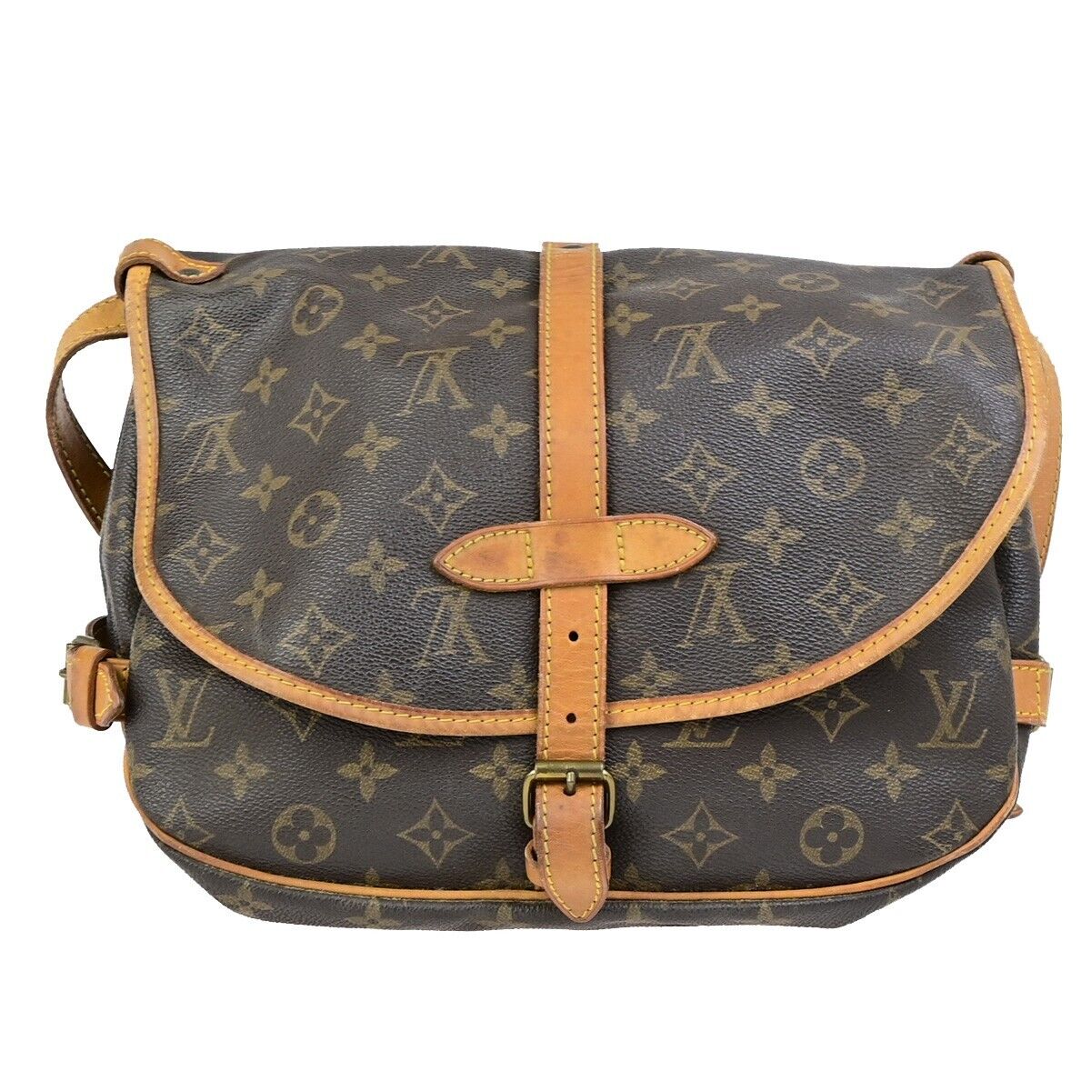 LOUIS VUITTON Logo Saumur 30 Shoulder Bag Monogram Leather Brown M42256 88ED062