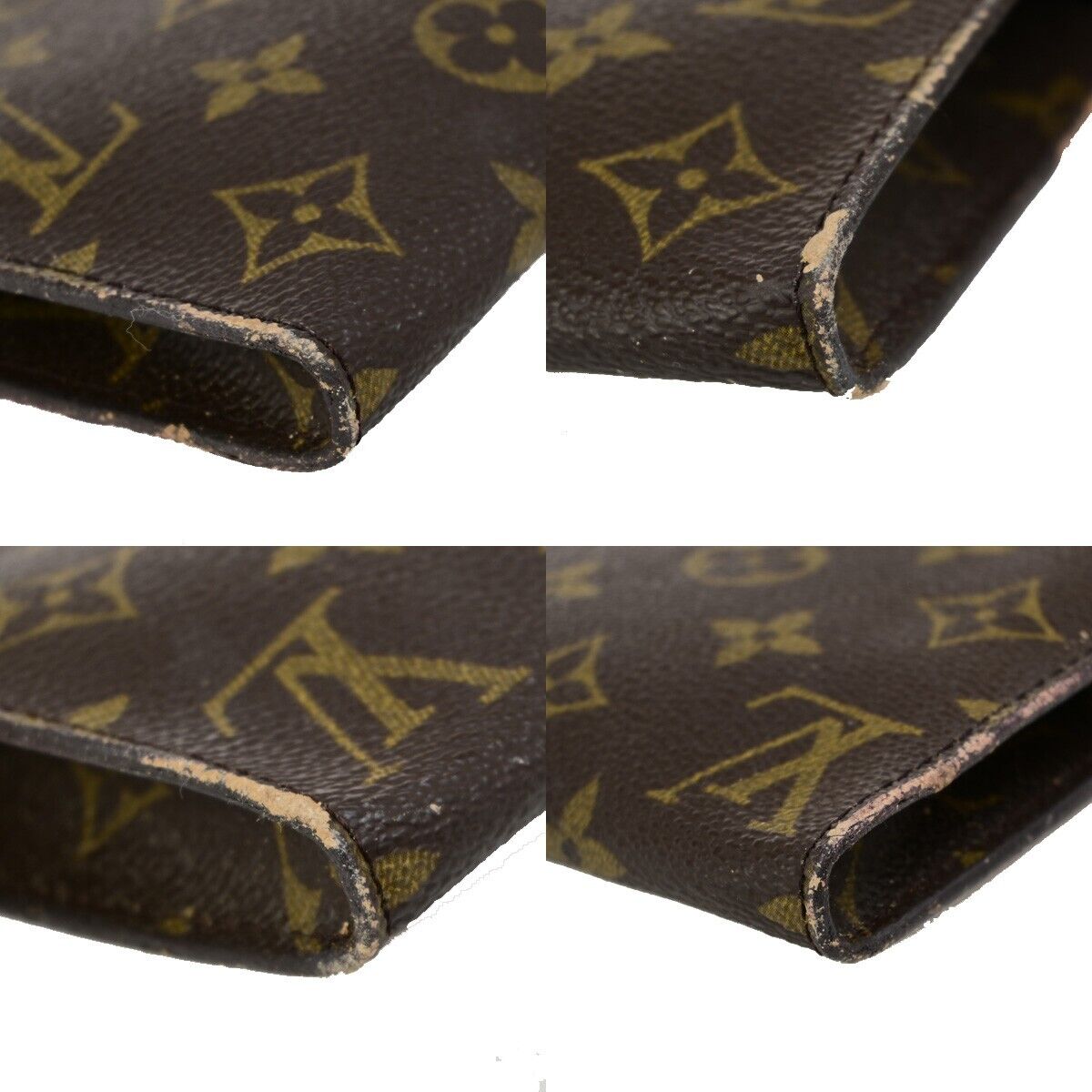 LOUIS VUITTON LV Logo Bucket GM Pouch Bag Monogram Leather Brown Gold 02ED153