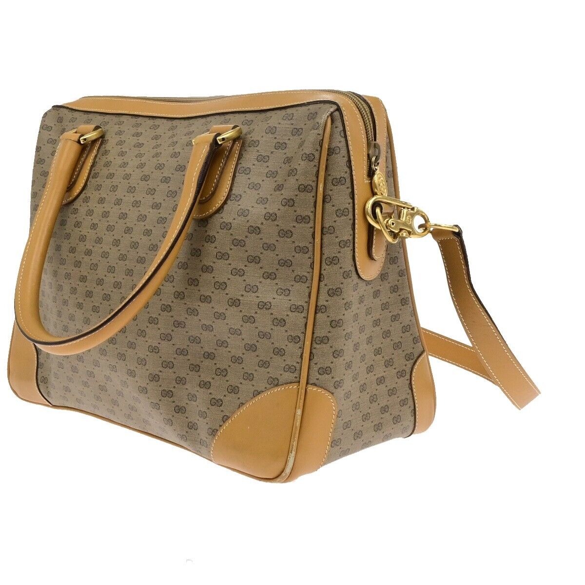 GUCCI Logos GG Pattern 2Way Shoulder Hand Bag PVC Leather Brown Gold 30KA548