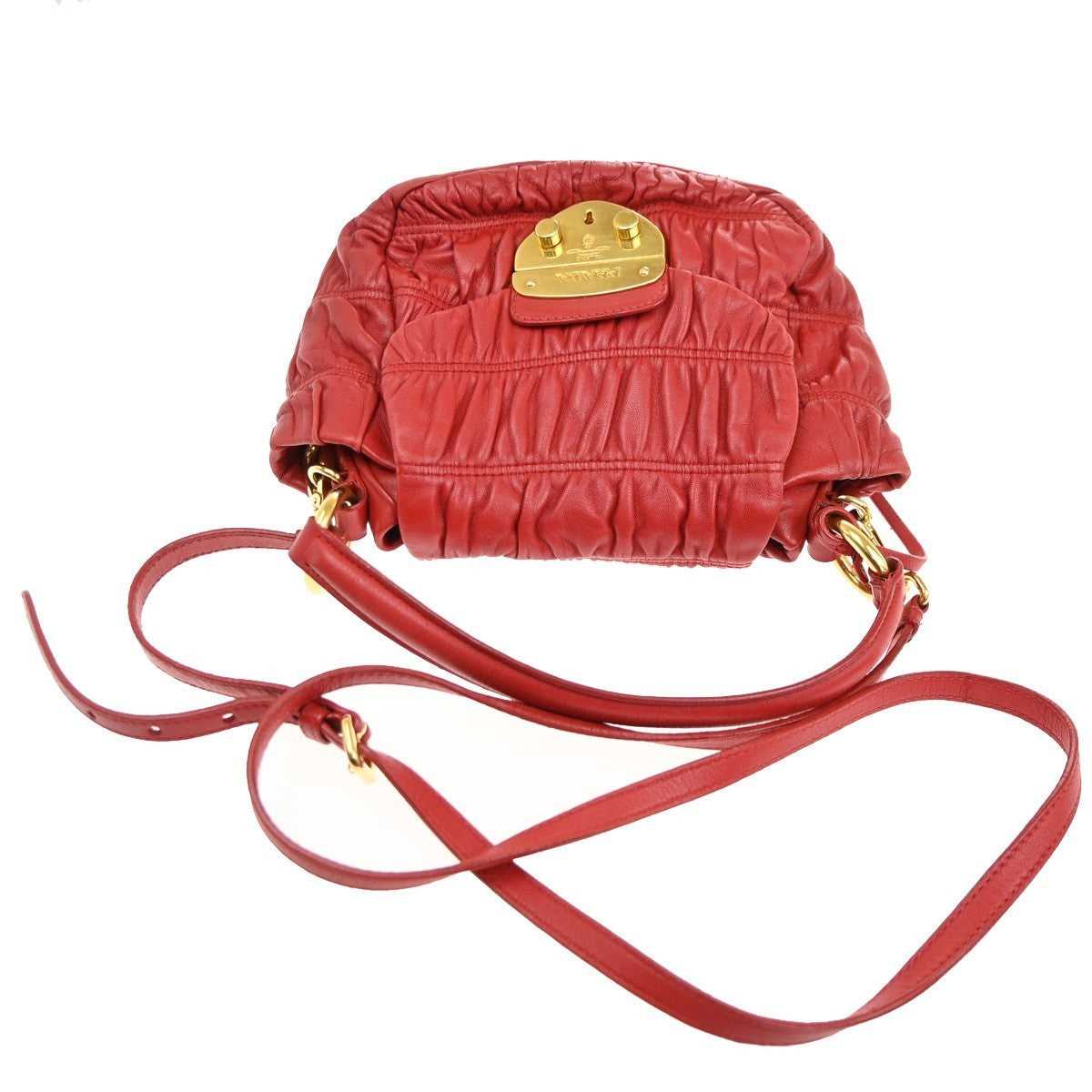 PRADA Logo Shoulder Hand Bag Nappa Leather Red GHW Italy 78CA652