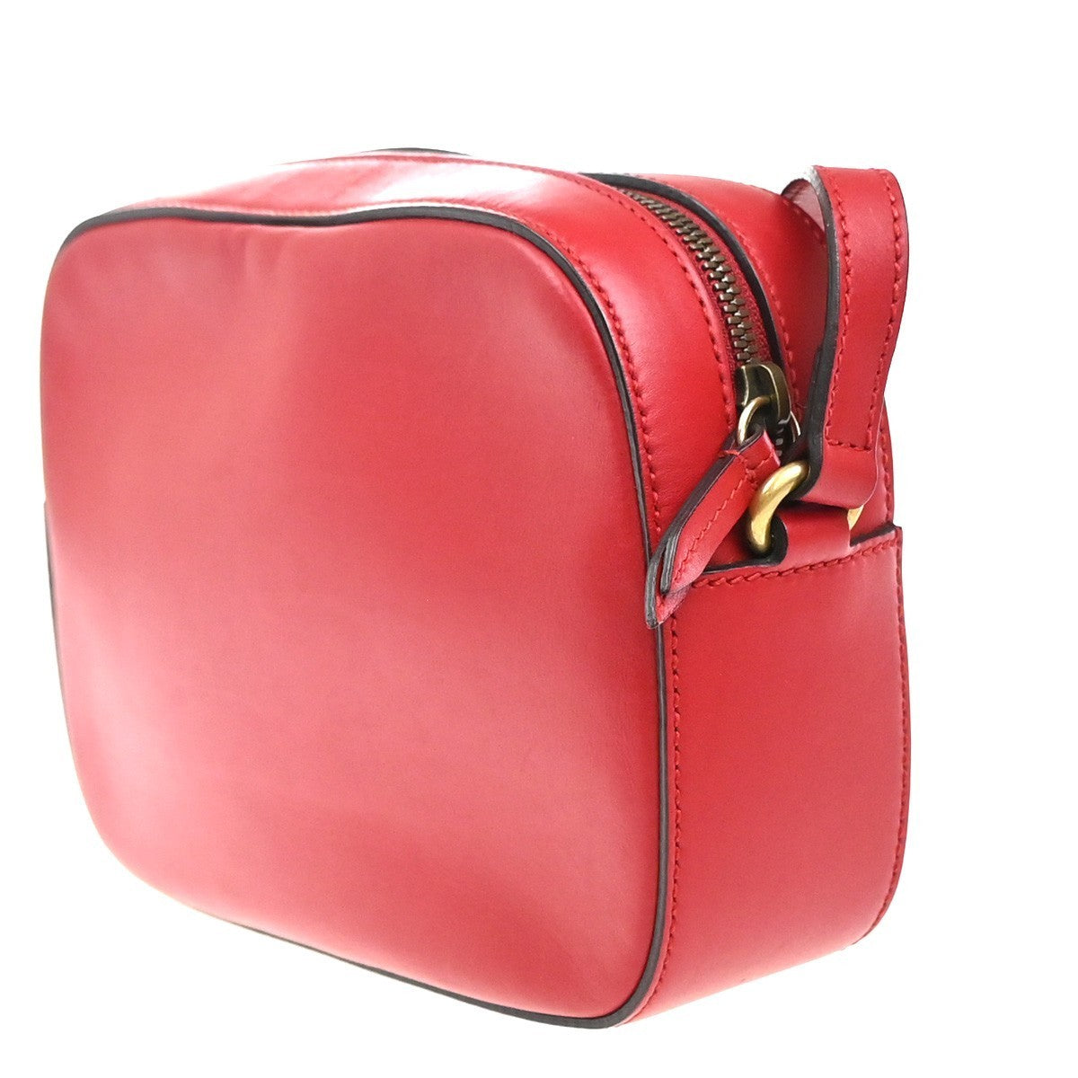 GUCCI Logo Webby Bee Crossbody Shoulder Bag Leather Red GHW 75EG318