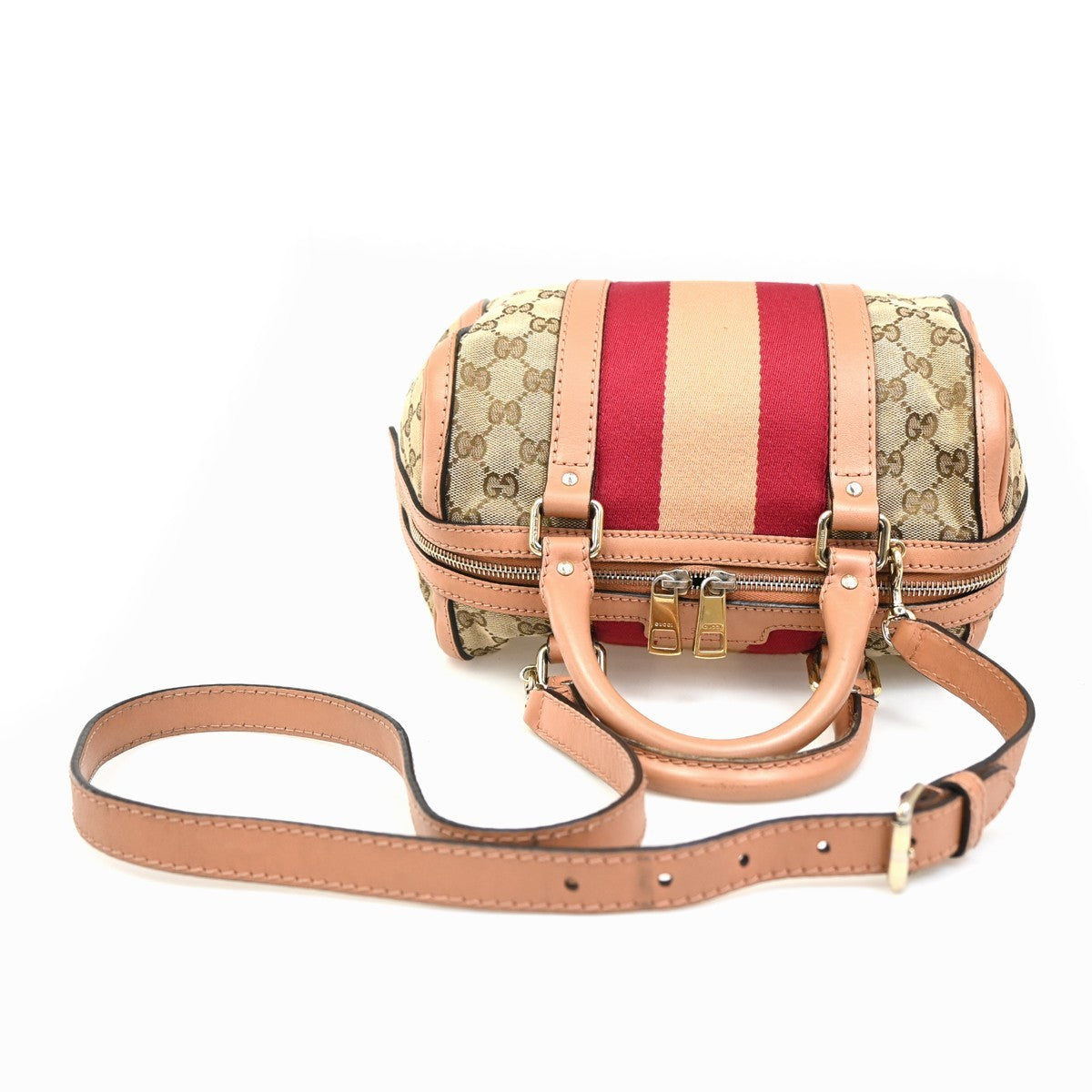 GUCCI GG Sherry 2Way Tote Shoulder Hand Bag Canvas Leather Brown Italy 72ZA104