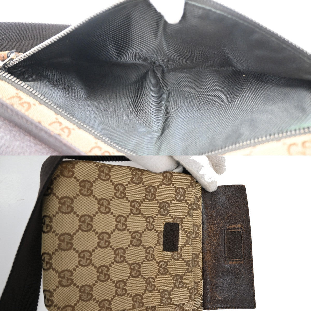 GUCCI GG Pattern Bum Body Bag Canvas Leather Brown Beige SHW Italy 62DA027