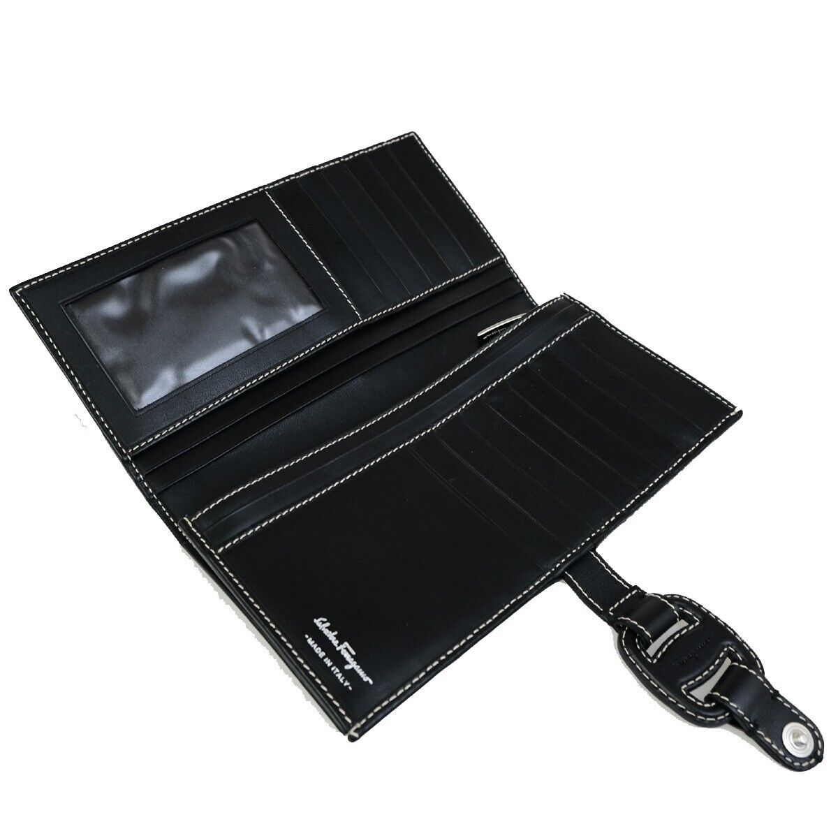 SALVATORE FERRAGAMO Logo Vara Bifold Long Walllet Leather Black Italy 01KA410
