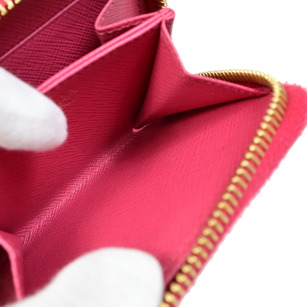 PRADA Logo Saffiano Mini Zipper Around Wallet Leather Pink GHW Italy 38YE697