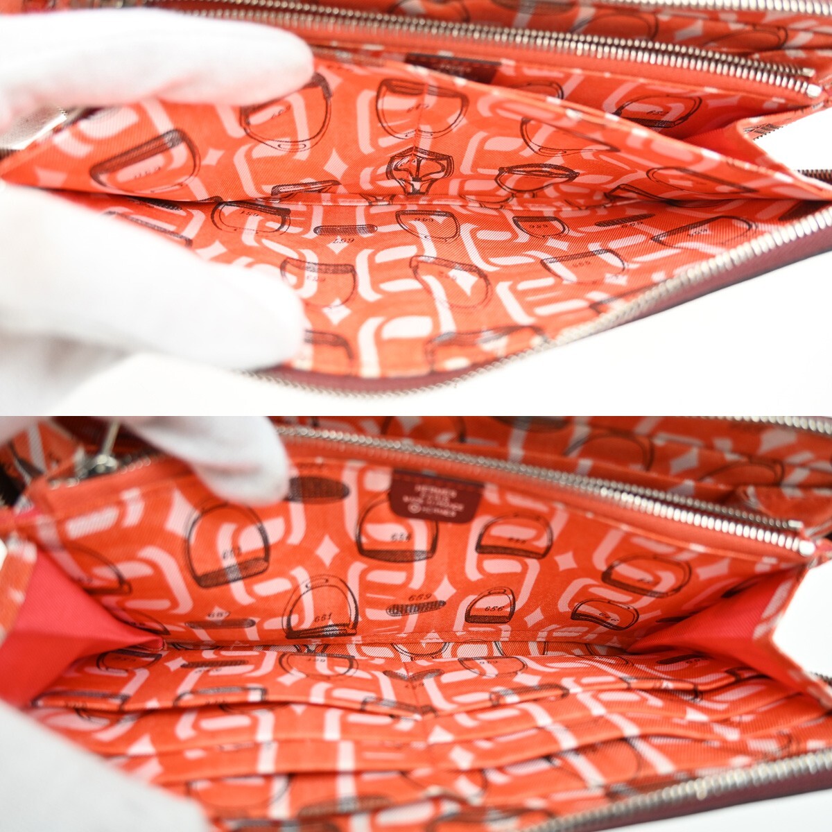 HERMES Logo Azap Silk In Long Zipper Bifold Wallet Veau Epsom Red 72EE342