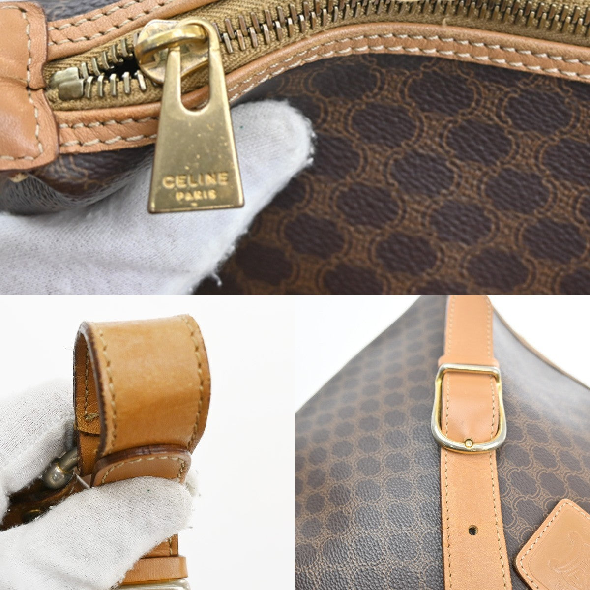 CELINE Logo Macadam Pattern Shoulder Tote Bag PVC Leather Brown GHW 04KB843