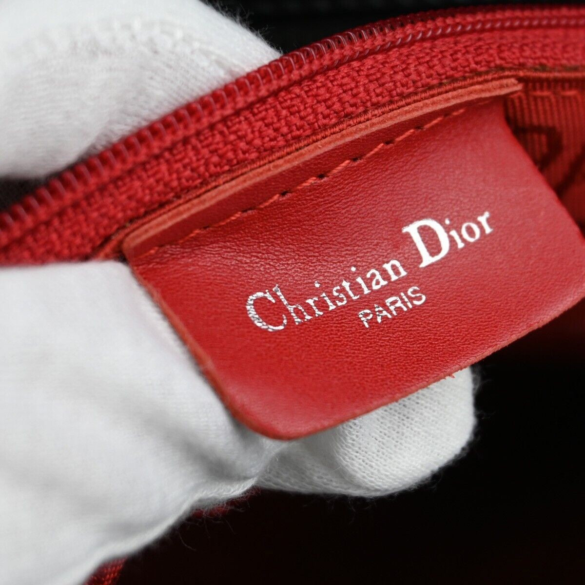 CHRISTIAN DIOR Lady Tote Hand Bag Patent Leather Black Silver Italy 12SH744