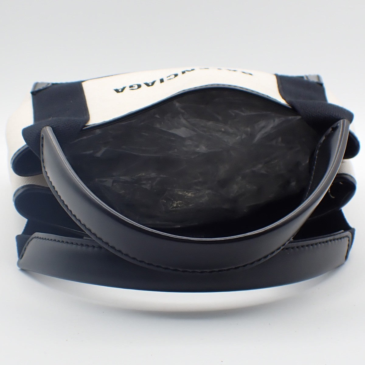 BALENCIAGA LOGO Navy Cabas XS Hand Bag Canvas Leather White Black 70KC967
