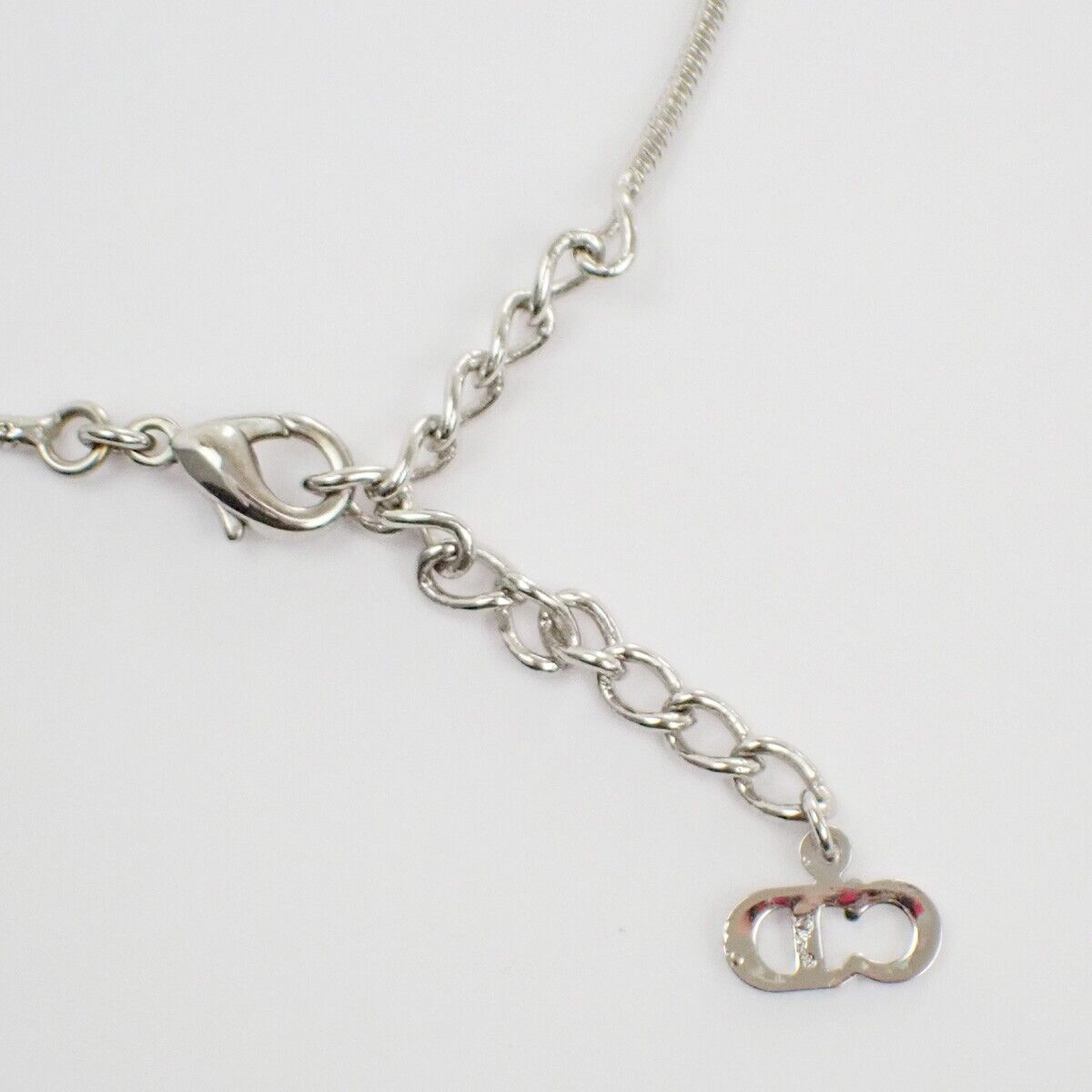 CHRISTIAN DIOR D Logo Pendant Necklace Metal Silver Accessory 02ED430