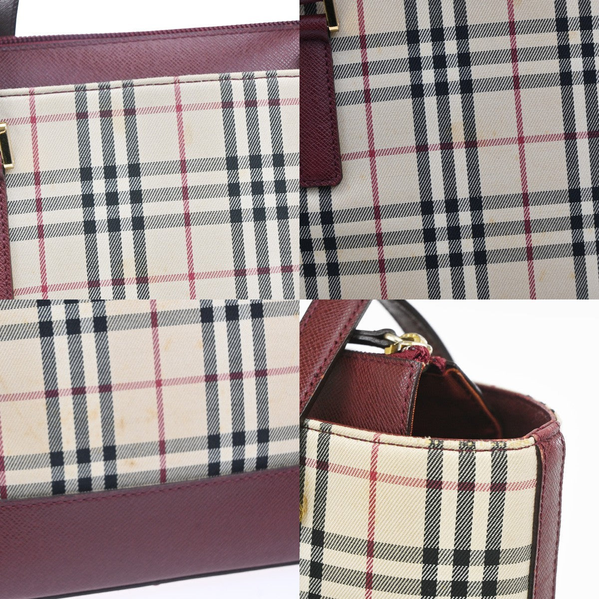 BURBERRY Nova Check Shoulder Hand Tote Bag Canvas Leather Beige Red GHW 32RL977