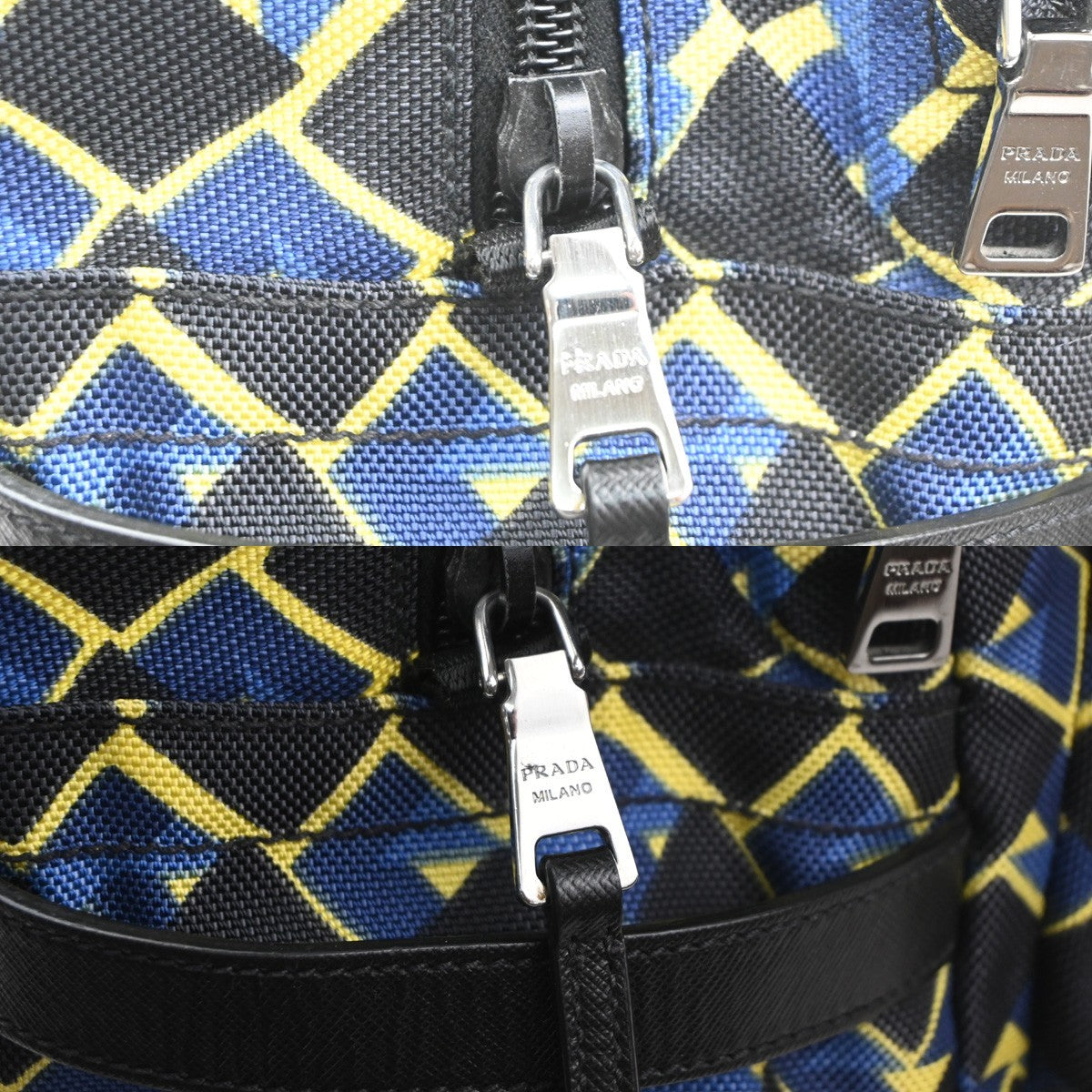 PRADA Logo Back Pack Bag Nylon Leather Yellow Blue Black SHW 79MA561
