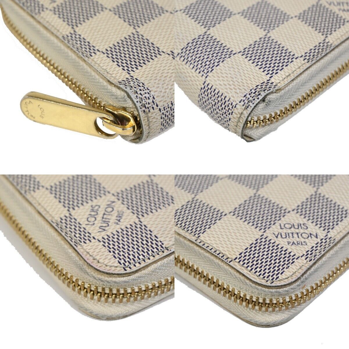 LOUIS VUITTON Long Zippy Wallet Purse Damier Azur Leather White N60019 32SH751
