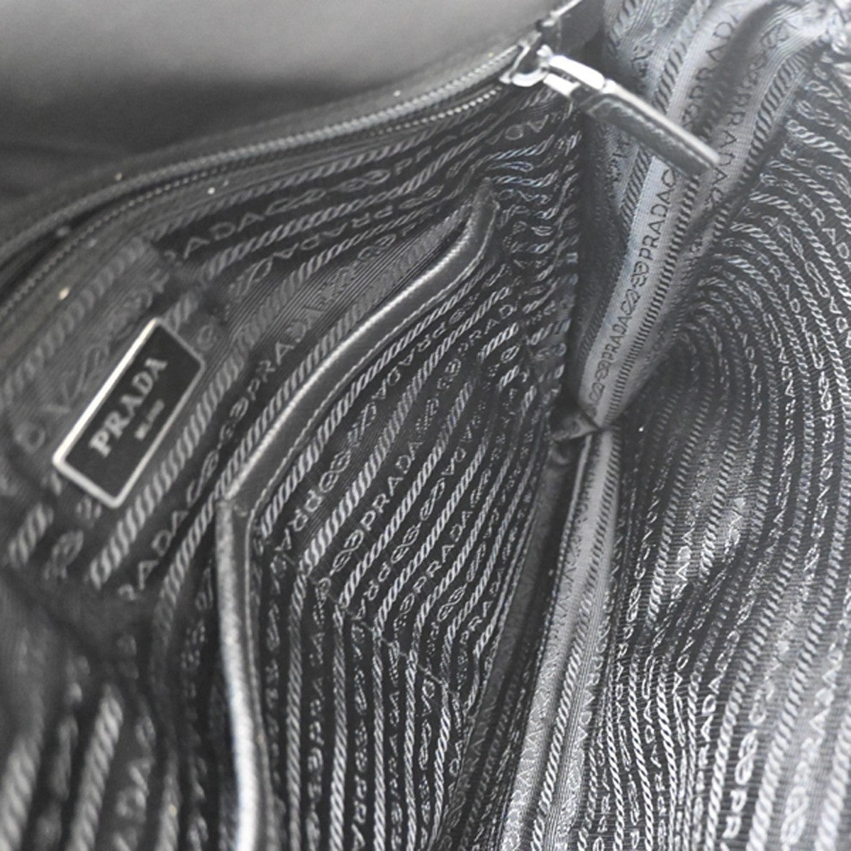 PRADA MILANO Logo Tessuto Messenger Shoulder Bag Nylon Leather Black 09CA778
