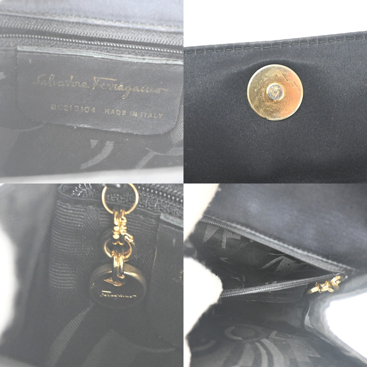 SALVATORE FERRAGAMO Vara Mini 2Way Shoulder Hand Bag Satin Leather Black 67KP506