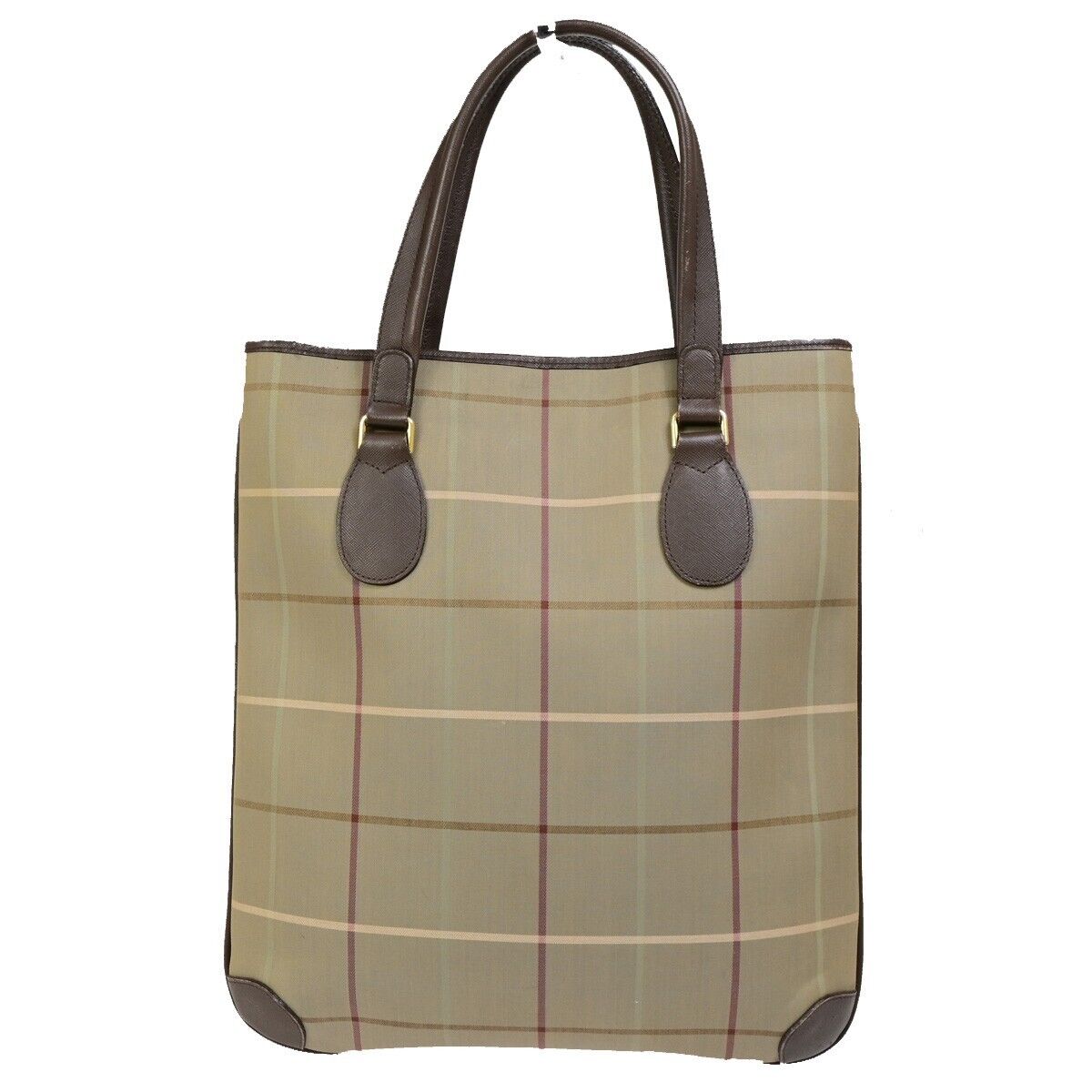 BURBERRYS Logo Shoulder Tote Bag Canvas Leather Brown Gold-plated 05FA991