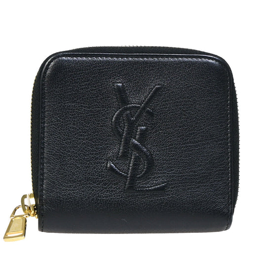 YVES SAINT LAURENT YSL Zipper Around Bifold Wallet Purse Leather Black 31YE696