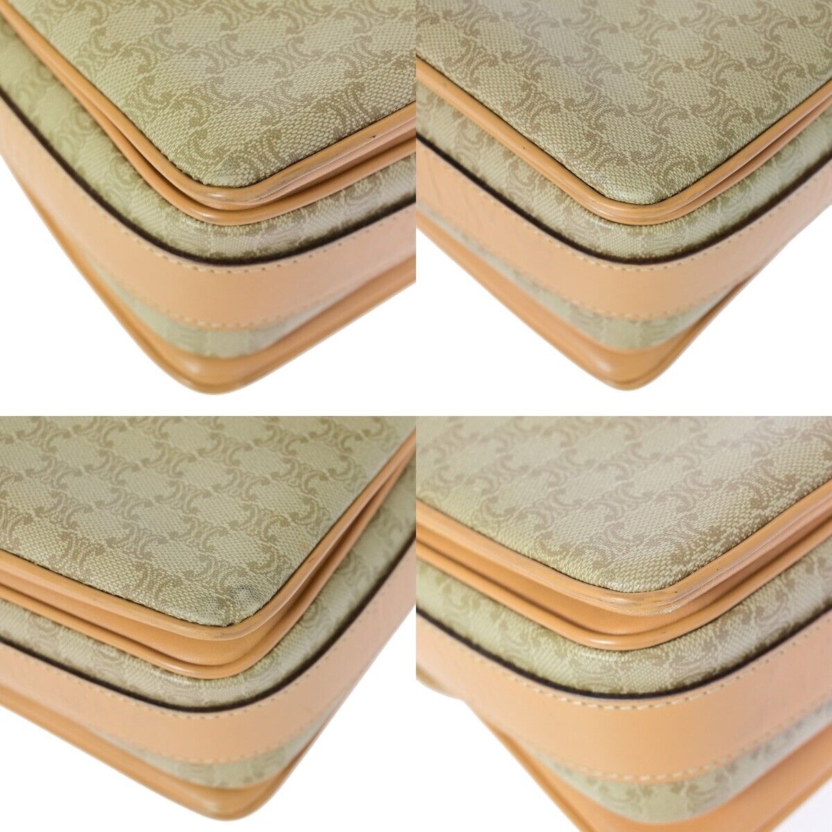 CELINE Logo Macadam Pattern Shoulder Bag PVC Leather Beige Italy 68EB396