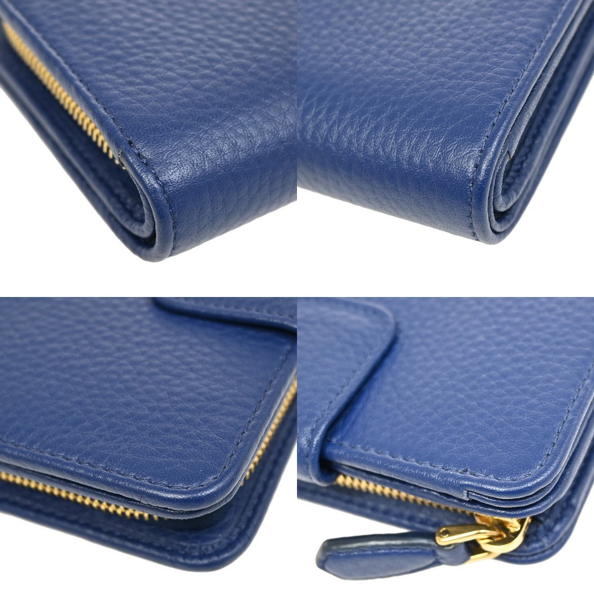 PRADA Logo Bifold Wallet Purse Vitello Leather Blue Bluette GHW Italy 88RL435