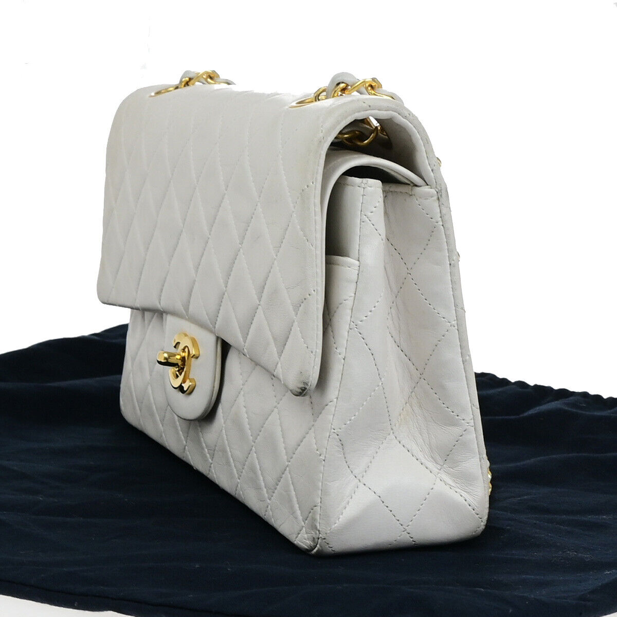 CHANEL CC Matelasse 25 Double Flap Chain Shoulder Bag Leather White GHW 385RK092