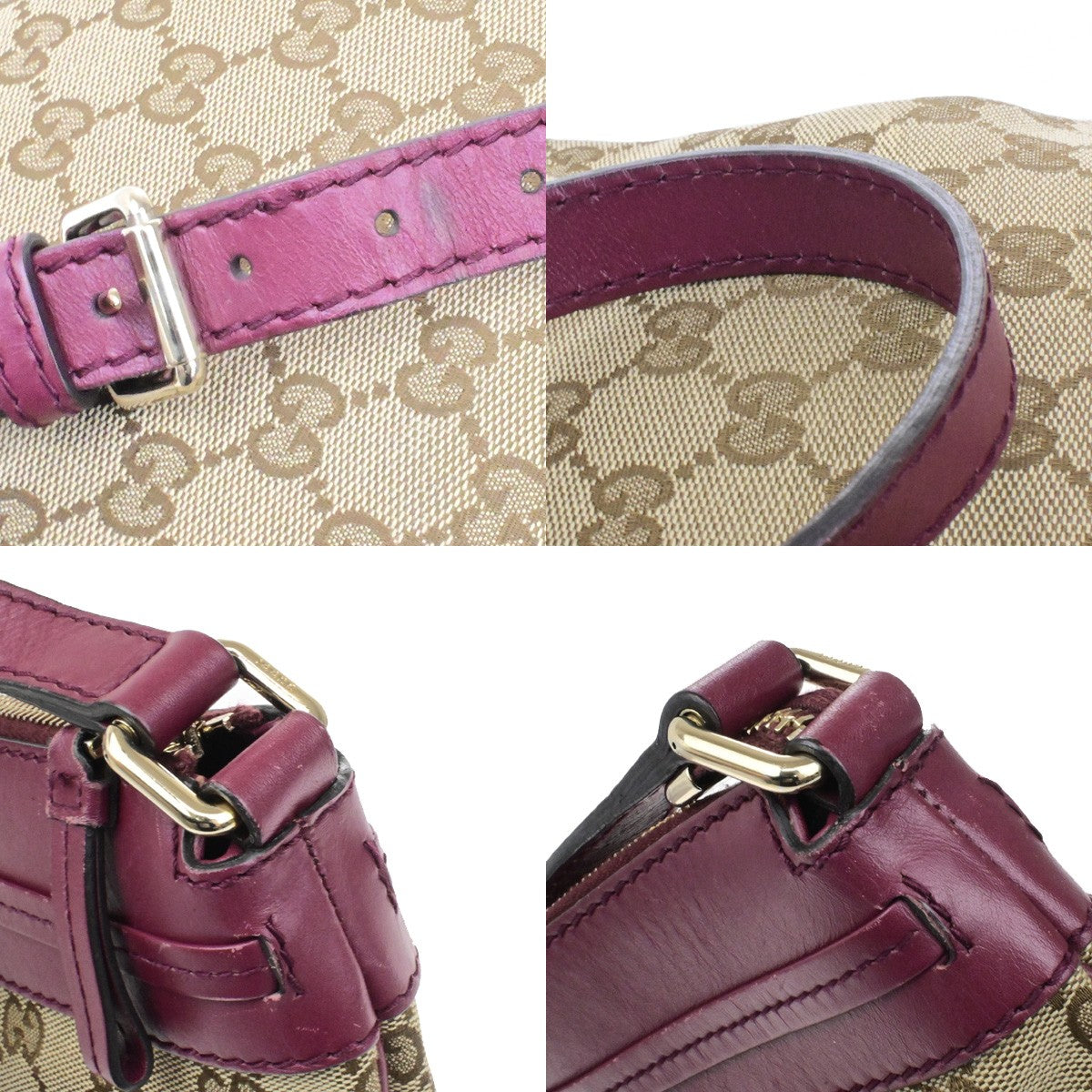 GUCCI Logo GG Pattern Crossbody Shoulder Bag Canvas Leather Brown Red 83YH164