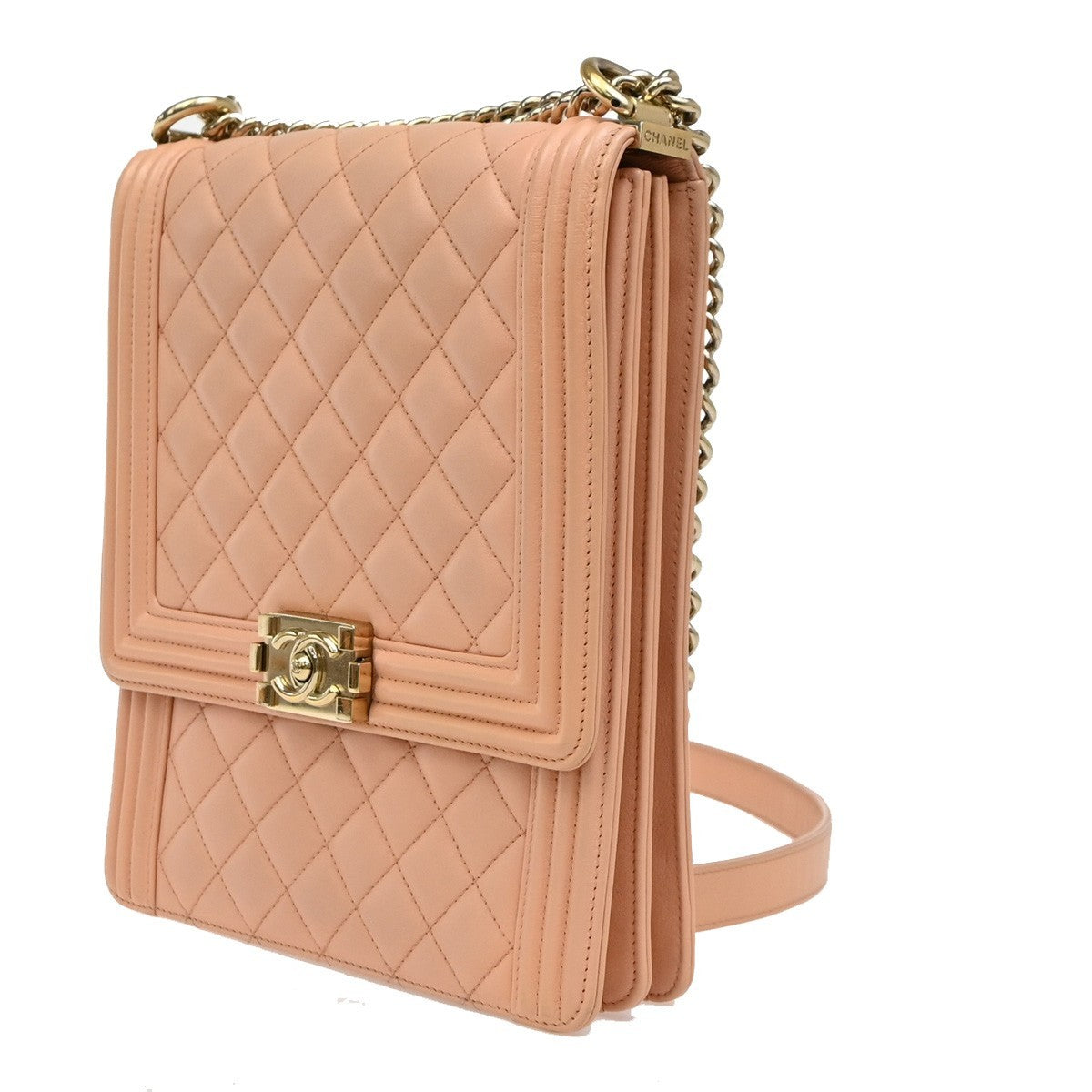 CHANEL Boy CC Logo Chain Shoulder Bag Lamb Skin Leather Pink GHW Italy 865RF731