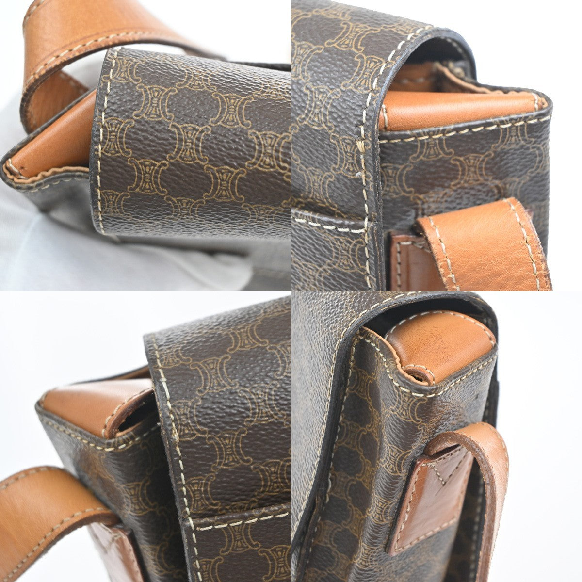 CELINE Macadam Circle Logo Shoulder Bag PVC Leather Brown GHW 88KC866