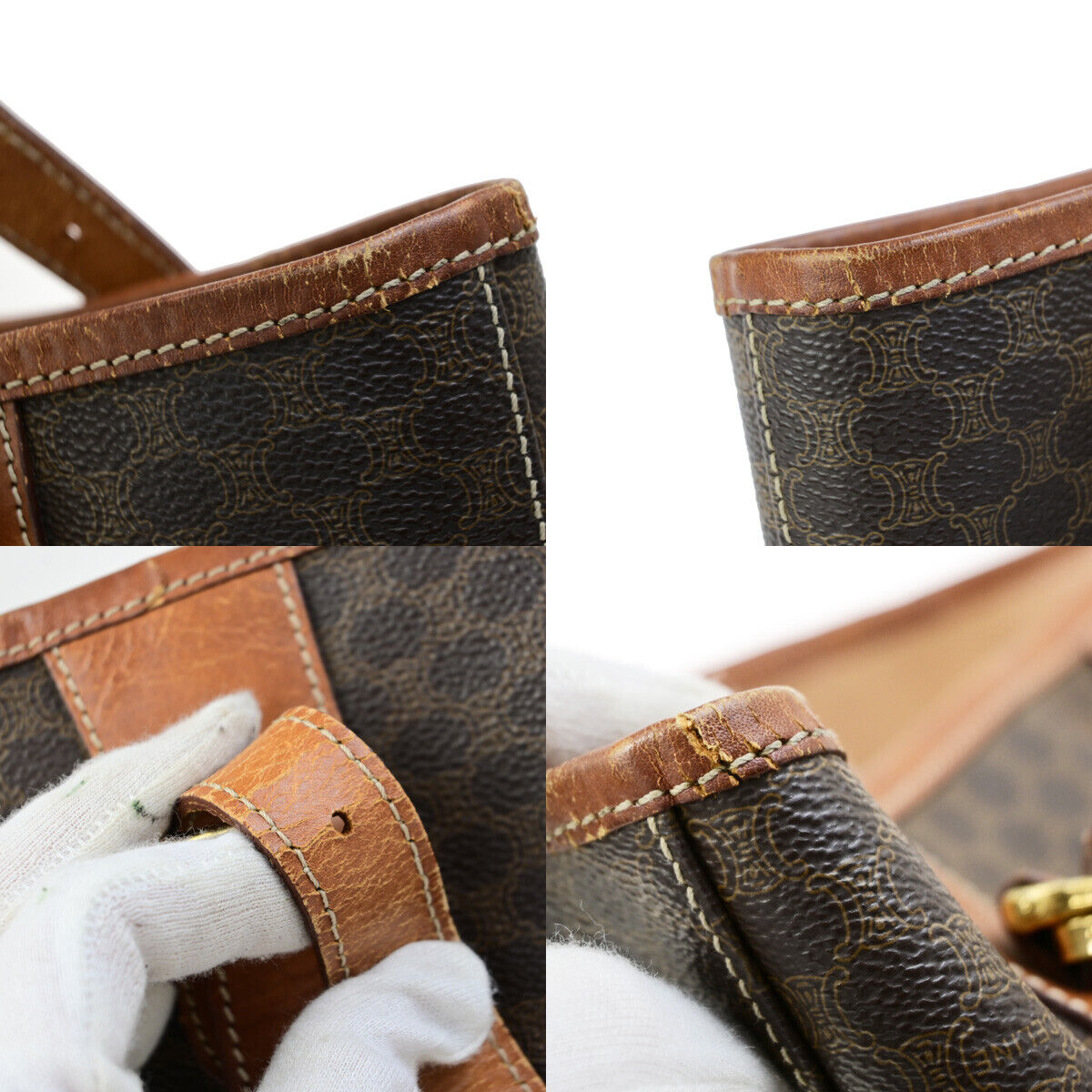 CELINE Logo Macadam Pattern Shoulder Tote Bag PVC Leather Brown GHW 67YG537