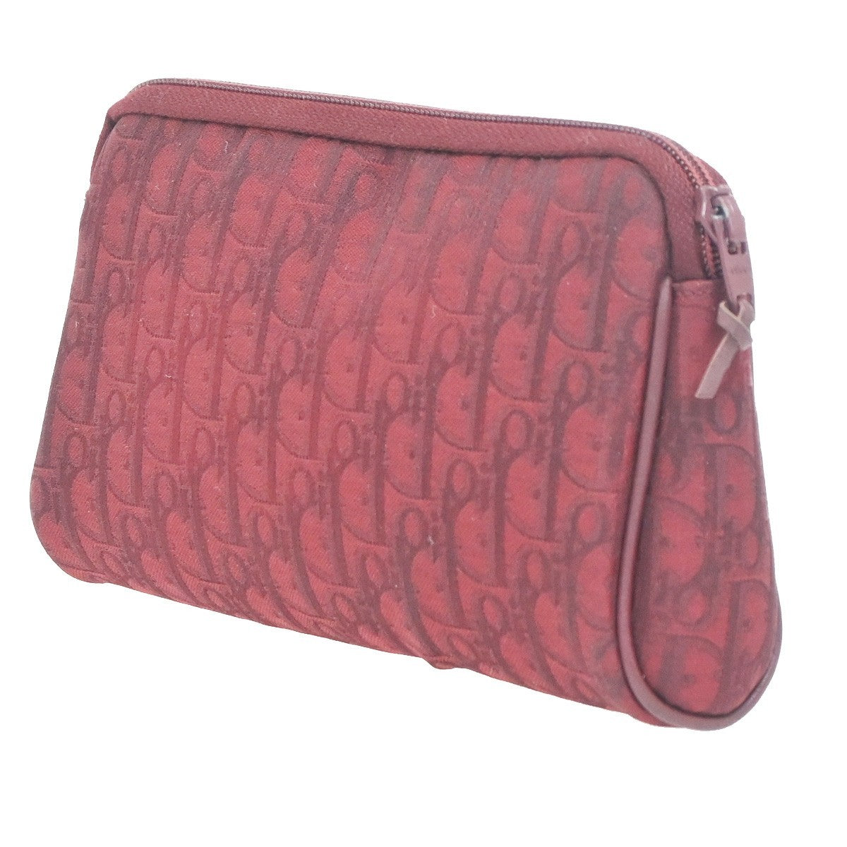 CHRISTIAN DIOR CD Logo Trotte Mini Pouch Canvas Leather Red GHW France 68ZA367