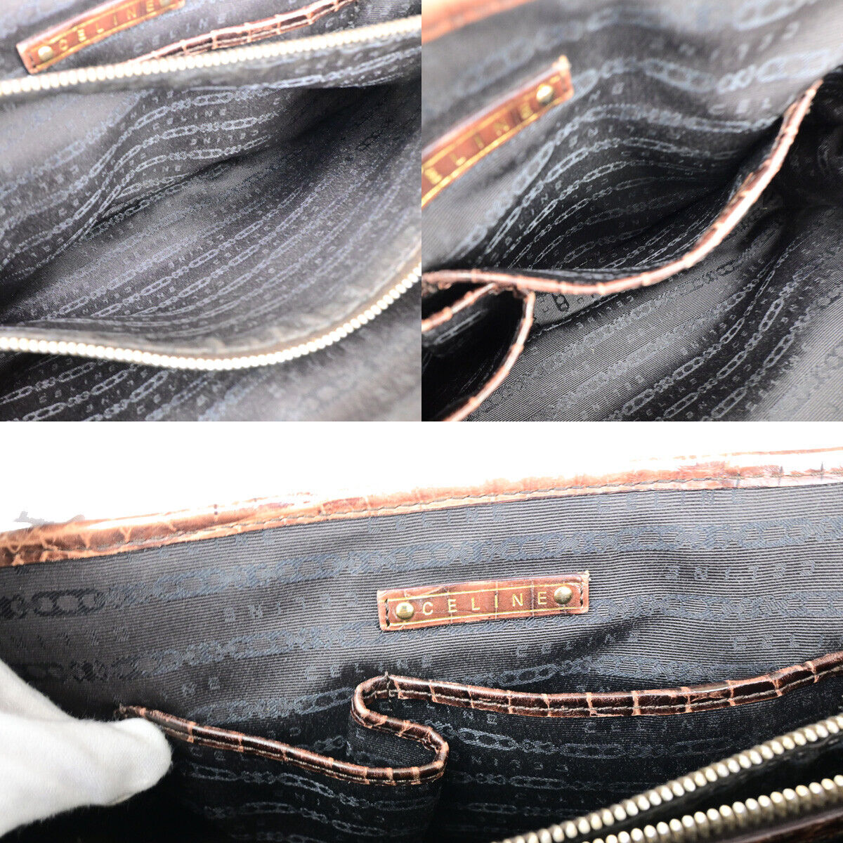 CELINE Logo Boogie Hand Bag Canvas Embossing Leather Charm Brown GHW 60YF122