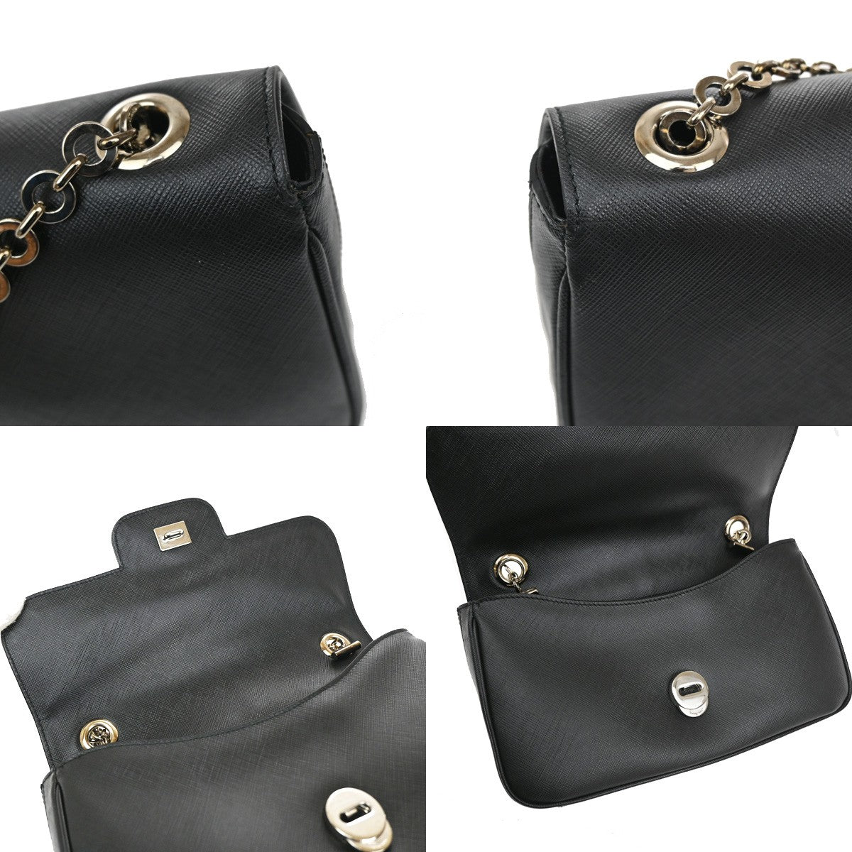 SALVATORE FERRAGAMO Logo Gancini Chain Shoulder Bag Leather Black SHW 33YH542