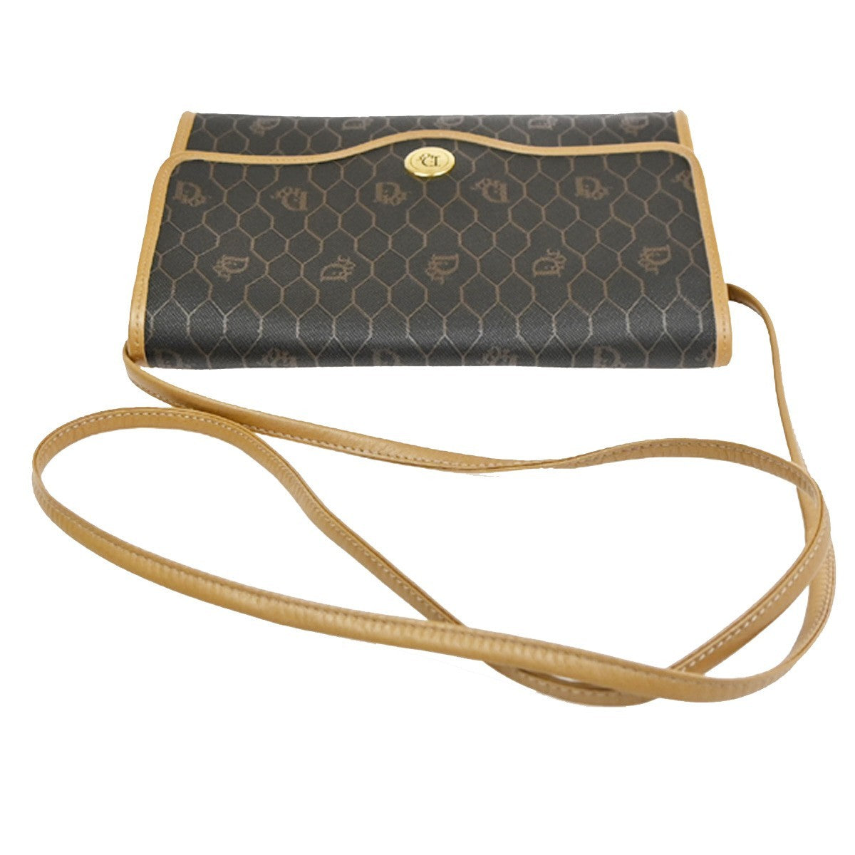 CHRISTIAN DIOR Honeycomb Shoulder Bag PVC Leather Brown Gray GHW 31CB033
