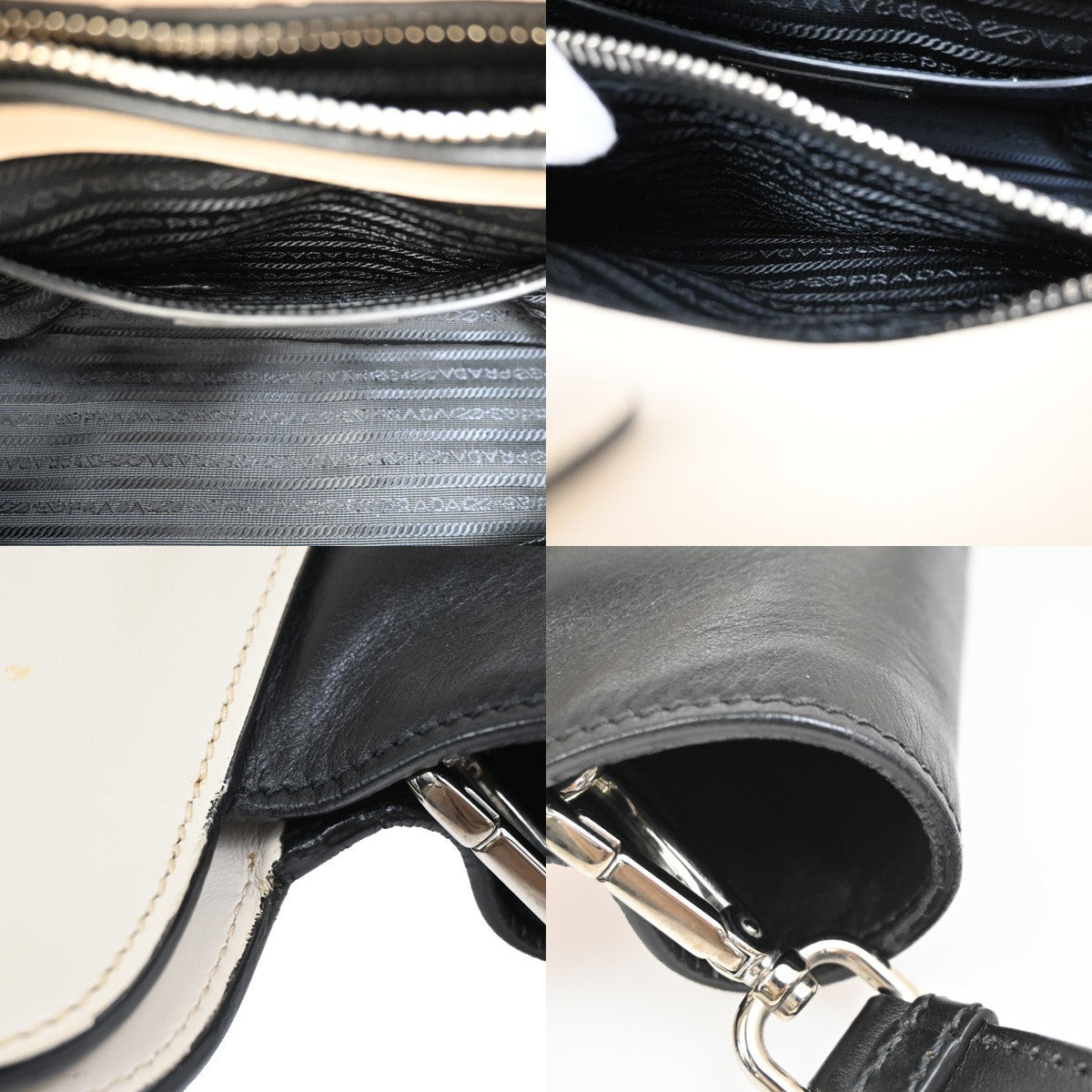 PRADA City Calf Bicolor 2Way Shoulder Tote Hand Bag Leather Black White 34KC748