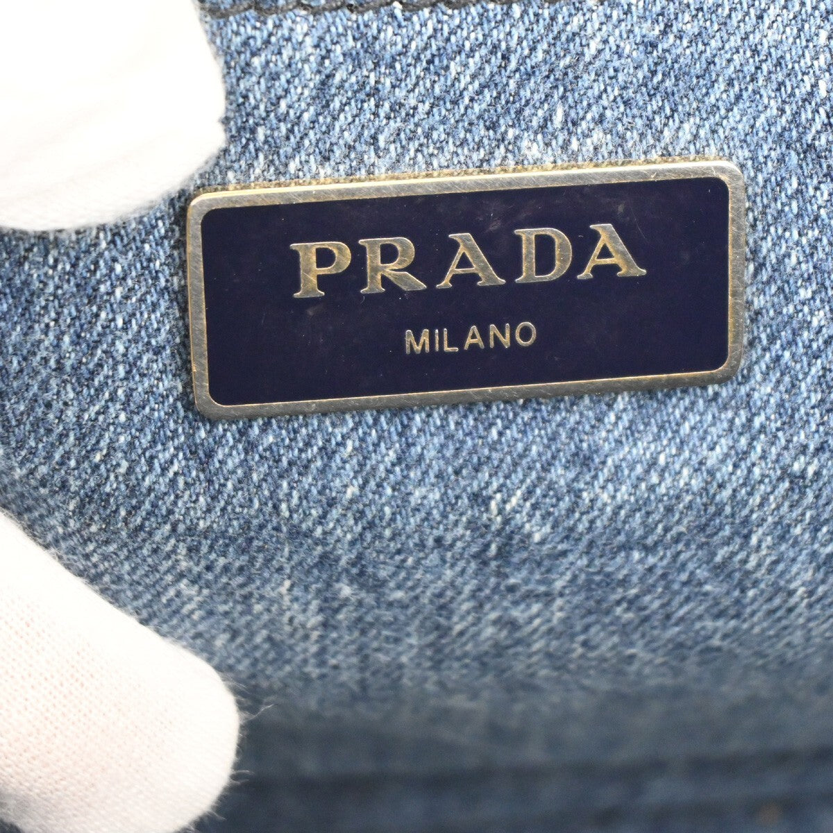 PRADA Logo Canapa 2Way Shoulder Hand Tote Bag Denim Leather Blue GHW 84EE247